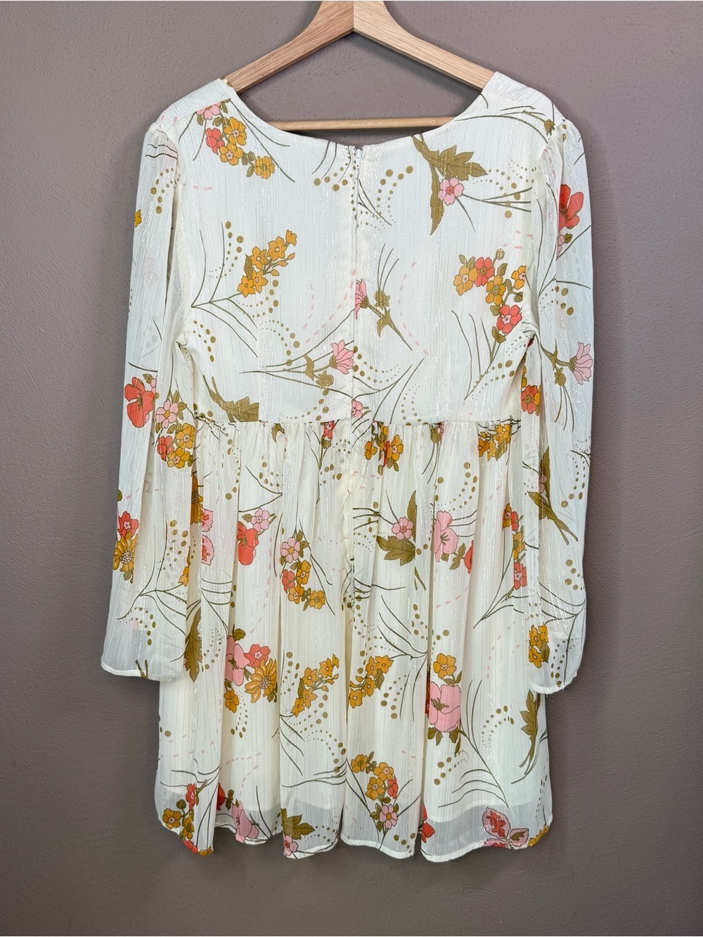 ModCloth Boho Empire Waist Flowy Floral Baby Doll Dress Bell Sleeves Size 12 - Picture 12 of 16